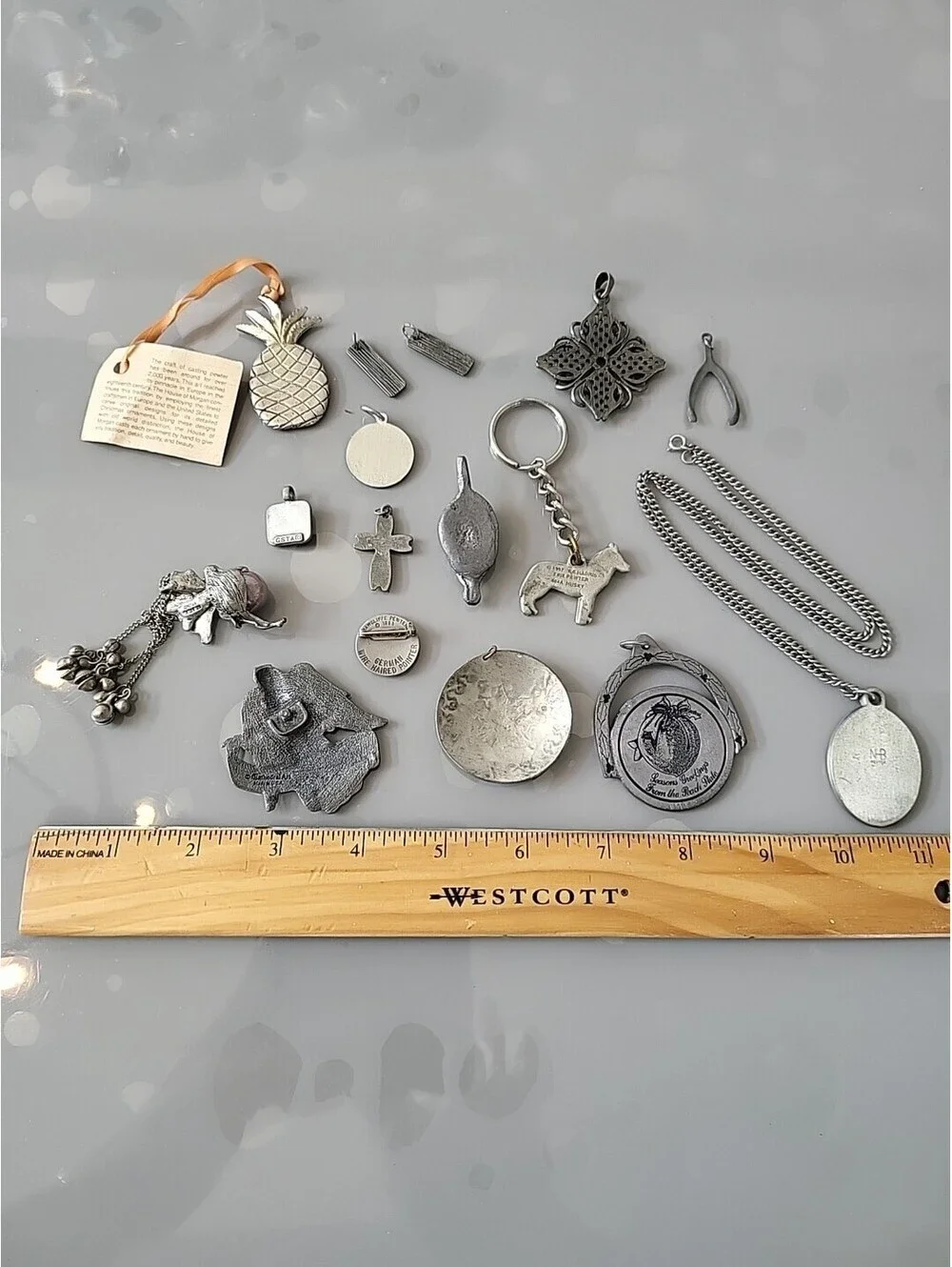Vintage Signed Pewter Pcs Lot Of Charms Keychain Pin Chain See Up Close Pics